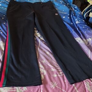 FILA Womens Navy Track Pants M Fusia Teal Side Stripe Polyester Elastic Waist